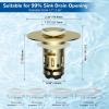 imageHibbent 2 Pack 3 in 1 Bathroom Sink Drain Strainer Universal Pop Up Stopper with Removable Stainless Steel Filter Basket Hair Catcher Sink Plug for 11236 Basin Brass Bullet Core ChromeBrushed Gold