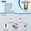 imageHibbent 2 Pack 3 in 1 Bathroom Sink Drain Strainer Universal Pop Up Stopper with Removable Stainless Steel Filter Basket Hair Catcher Sink Plug for 11236 Basin Brass Bullet Core ChromeBrushed Gold