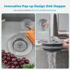 imageHibbent 3 in 1 Kitchen Sink Drain Strainer Stainless Steel Wrapped Shell Drain Stopper Combo Pop Up Sink Stopper AntiClogging Basket Strainer with Foldable Handle for US Standard 312quot DrainFoldable Handle with 1 SUS304 Strainer