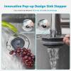 imageHibbent 3 in 1 Kitchen Sink Drain Strainer Stainless Steel Wrapped Shell Drain Stopper Combo Pop Up Sink Stopper AntiClogging Basket Strainer with Foldable Handle for US Standard 312quot DrainFoldable Handle with 1 Strainer