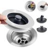imageHibbent 3 in 1 Kitchen Sink Drain Strainer Stainless Steel Wrapped Shell Drain Stopper Combo Pop Up Sink Stopper AntiClogging Basket Strainer with Foldable Handle for US Standard 312quot DrainClassic Flat Round Handle with 3 Strainer