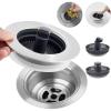 imageHibbent 3 in 1 Kitchen Sink Drain Strainer Stainless Steel Wrapped Shell Drain Stopper Combo Pop Up Sink Stopper AntiClogging Basket Strainer with Foldable Handle for US Standard 312quot DrainUpgraded Foldable Handle with 3 Strainer