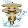 imageHibbent All Metal 2 in 1 Bathroom Sink Stopper Universal Pop Up Drain Strainer Brass Bullet Core Push Type Sink Stopper for 1123 Basin Big Push Button Anti Clogging Drain Filter ChromeBrushed Gold