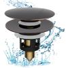imageHibbent All Metal 2 in 1 Bathroom Sink Stopper Universal Pop Up Drain Strainer Brass Bullet Core Push Type Sink Stopper for 1123 Basin Big Push Button Anti Clogging Drain Filter ChromeOilrubbed Bronze