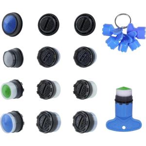 imageHibbent 12 Pcs Faucet Aerator for Cache Aerators with 6 Pcs Cache Faucet Aerator Key Removal Wrench Tool Cache Aerators Replacement Inserts for Sink M165 185 215 24 mm Tap Aerators Flow Restrictor