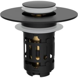imageHibbent 2 Pack 3 in 1 Bathroom Sink Drain Strainer Universal Pop Up Stopper with Removable Stainless Steel Filter Basket Hair Catcher Sink Plug for 11236 Basin Brass Bullet Core ChromeMatte Black
