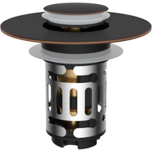 imageHibbent 2 Pack 3 in 1 Bathroom Sink Drain Strainer Universal Pop Up Stopper with Removable Stainless Steel Filter Basket Hair Catcher Sink Plug for 11236 Basin Brass Bullet Core ChromeOilrubbed Bronze