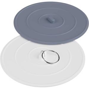 imageHibbent 2 Pack Bath Tub Stopper Flat Suction Sink Stopper Rubber Silicone Shower Drain Bath Plug Stopper for Kitchen Bathroom and Laundry Sink WhiteGreyWhitegrey