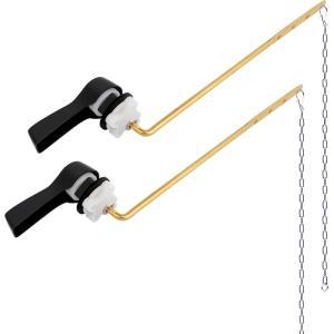 imageHibbent 2 Pack Universal Metal Front Mount Toilet Handle Tank Flush Lever Replacement with 2 Pieces Stainless Steel Flapper Chains for Most Toilets Chrome FinishMatte Black