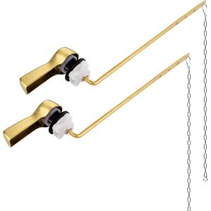 imageHibbent 2 Pack Universal Metal Front Mount Toilet Handle Tank Flush Lever Replacement with 2 Pieces Stainless Steel Flapper Chains for Most Toilets Chrome FinishBrushed Gold