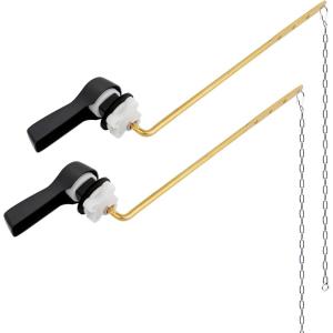 imageHibbent 2 Pack Universal Metal Front Mount Toilet Handle Tank Flush Lever Replacement with 2 Pieces Stainless Steel Flapper Chains for Most Toilets Chrome FinishOil Rubbed Bronze