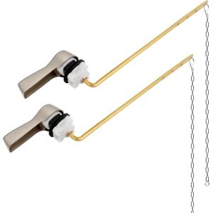 imageHibbent 2 Pack Universal Metal Front Mount Toilet Handle Tank Flush Lever Replacement with 2 Pieces Stainless Steel Flapper Chains for Most Toilets Chrome FinishBrushed Nickel