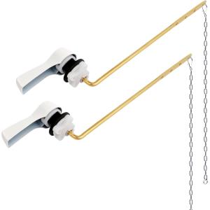 imageHibbent 2 Pack Universal Metal Front Mount Toilet Handle Tank Flush Lever Replacement with 2 Pieces Stainless Steel Flapper Chains for Most Toilets Chrome FinishWhite