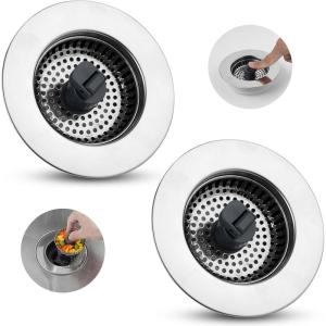 imageHibbent 3 in 1 Kitchen Sink Drain Strainer Stainless Steel Wrapped Shell Drain Stopper Combo Pop Up Sink Stopper AntiClogging Basket Strainer with Foldable Handle for US Standard 312quot DrainFoldable Handle with 1 SUS304 Strainer