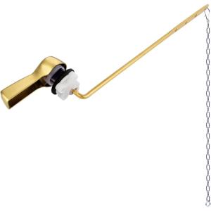 imageHibbent Universal Metal Front Mount Toilet Handle Replacement Kit Brass Toilet Flush Tank Lever with Stainless Steel Flapper Chains for Most Toilets ChromeBrushed Gold