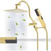 imageHibbent All Metal Shower Head 10 High Pressure Rainfall Shower Head Showerhead Combo Handheld Shower Wand 12 Adjustable Curved Shower Extension Arm 71 Hose Shower Head Holder ChromeBrushed Gold