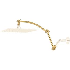 imageHibbent All Metal 16 Shower Head Extension Arm Solid Brass Flexible Height ampamp Angle Adjustable Shower Arm Extender with Lock Joint Universal Connection Stainless Steel Pipe Height Extending ChromeBrushed Brass