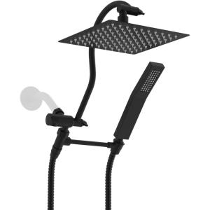 imageHibbent All Metal Shower Head 10 High Pressure Rainfall Shower Head Showerhead Combo Handheld Shower Wand 12 Adjustable Curved Shower Extension Arm 71 Hose Shower Head Holder ChromeMatte Black