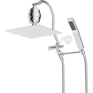 imageHibbent All Metal Shower Head 10 High Pressure Rainfall Shower Head Showerhead Combo Handheld Shower Wand 12 Adjustable Curved Shower Extension Arm 71 Hose Shower Head Holder ChromeSilver