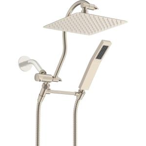 imageHibbent All Metal Shower Head 10 High Pressure Rainfall Shower Head Showerhead Combo Handheld Shower Wand 12 Adjustable Curved Shower Extension Arm 71 Hose Shower Head Holder ChromeBrushed Nickel