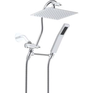 imageHibbent All Metal Shower Head 10 High Pressure Rainfall Shower Head Showerhead Combo Handheld Shower Wand 12 Adjustable Curved Shower Extension Arm 71 Hose Shower Head Holder ChromeChrome