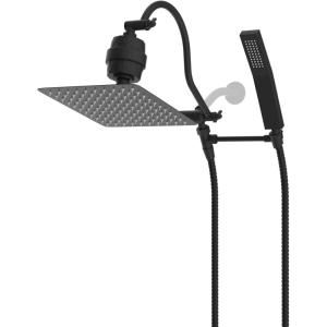 imageHibbent All Metal Shower Head 10 High Pressure Rainfall Shower Head Showerhead Combo Handheld Shower Wand 12 Adjustable Curved Shower Extension Arm 71 Hose Shower Head Holder ChromeBlack