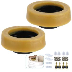 imageHibbent Extra Thick Toilet Wax Ring Toilet Bowl Wax Seal Kit with Closet Bolts PE Flange and Extra Retainers Thick Wax Ring Gasket for 3inch4inch Waste lineGas Odor and Watertight SealThick2 PACK