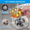 imageHibbent Upgraded 3 in 1 Kitchen Sink Drain Strainer and Stopper Combo Stainless Steel Metal Pop Up Sink Stopper AntiClogging Basket Strainer with Handle for US Standard 312 Inch DrainBrushed Nickel Finished
