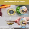 imageHibbent Upgraded 3 in 1 Kitchen Sink Drain Strainer and Stopper Combo Stainless Steel Metal Pop Up Sink Stopper AntiClogging Basket Strainer with Handle for US Standard 312 Inch DrainBrushed Goldgrey