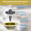 imageHibbent Upgraded 3 in 1 Kitchen Sink Drain Strainer and Stopper Combo Stainless Steel Metal Pop Up Sink Stopper AntiClogging Basket Strainer with Handle for US Standard 312 Inch DrainBrushed Goldgrey