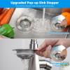 imageHibbent Upgraded 3 in 1 Kitchen Sink Drain Strainer and Stopper Combo Stainless Steel Metal Pop Up Sink Stopper AntiClogging Basket Strainer with Handle for US Standard 312 Inch DrainBrushed Nickel Finished
