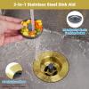 imageHibbent Upgraded 3 in 1 Kitchen Sink Drain Strainer and Stopper Combo Stainless Steel Metal Pop Up Sink Stopper AntiClogging Basket Strainer with Handle for US Standard 312 Inch DrainBrushed Goldgrey