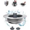 imageHibbent Upgraded 3 in 1 Kitchen Sink Drain Strainer and Stopper Combo Stainless Steel Metal Pop Up Sink Stopper AntiClogging Basket Strainer with Handle for US Standard 312 Inch DrainSlivergrey