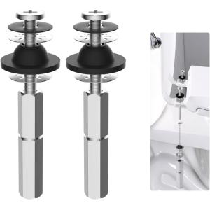 imageHibbent 2 PCS Universal Toilet Seat Bolts Kit Heavy Duty Stainless Steel Toilet Bolts with Extra Long Downlock Nuts Rubber Washers Gaskets Easy to Install Bathroom Toilet Repair ScrewStainless Steel