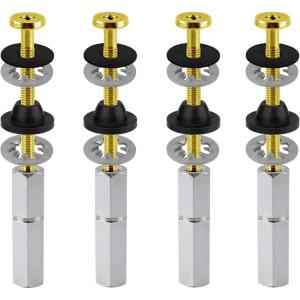 imageHibbent 2 PCS Universal Toilet Seat Bolts Kit Heavy Duty Stainless Steel Toilet Bolts with Extra Long Downlock Nuts Rubber Washers Gaskets Easy to Install Bathroom Toilet Repair ScrewPolished Brass