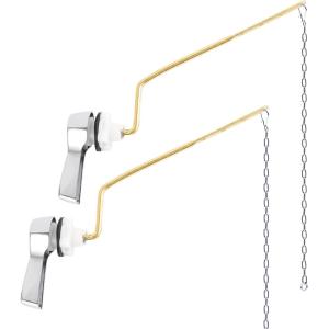 imageHibbent 2 Pack Universal Side Mount Toilet Handle AngleMount Adjustable Trip Lever Tank Flush Lever Replacement Handle with 2 Pieces Stainless Steel Flapper Chains for Most Side Mount ToiletsChromeChrome