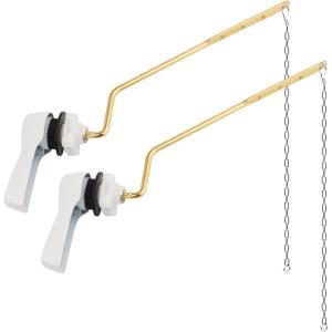 imageHibbent 2 Pack Universal Side Mount Toilet Handle AngleMount Adjustable Trip Lever Tank Flush Lever Replacement Handle with 2 Pieces Stainless Steel Flapper Chains for Most Side Mount ToiletsChromeWhite