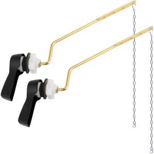 imageHibbent 2 Pack Universal Side Mount Toilet Handle AngleMount Adjustable Trip Lever Tank Flush Lever Replacement Handle with 2 Pieces Stainless Steel Flapper Chains for Most Side Mount ToiletsChromeMatte Black