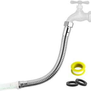 imageHibbent All Metal Garden Hose Protector Stainless Steel Flexible Hose Extension Adapter with 34quot Female to Male Brass Connector Antitwist Hose Extender for Garden Car Wash Outdoor Faucet Chrome