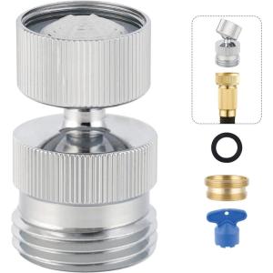 imageHibbent Garden Hose Adapter Kit with Cache Faucet Aerator Key MultiThreadSink Swivel Faucet Aerator Adapter to Connect Garden Hose Chrome Finish