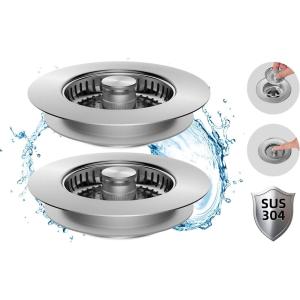 imageHibbent Upgraded 3 in 1 Kitchen Sink Drain Strainer and Stopper Combo Stainless Steel Metal Pop Up Sink Stopper AntiClogging Basket Strainer with Handle for US Standard 312 Inch DrainBrushed Nickel