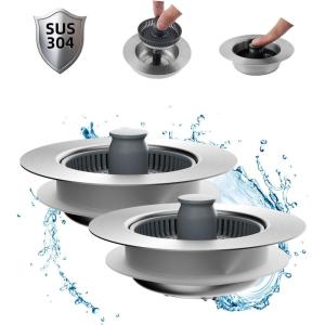 imageHibbent Upgraded 3 in 1 Kitchen Sink Drain Strainer and Stopper Combo Stainless Steel Metal Pop Up Sink Stopper AntiClogging Basket Strainer with Handle for US Standard 312 Inch DrainSliver