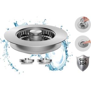 imageHibbent Upgraded 3 in 1 Kitchen Sink Drain Strainer and Stopper Combo Stainless Steel Metal Pop Up Sink Stopper AntiClogging Basket Strainer with Handle for US Standard 312 Inch DrainBrushed Nickelbrushed Sliver