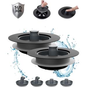 imageHibbent Upgraded 3 in 1 Kitchen Sink Drain Strainer and Stopper Combo Stainless Steel Metal Pop Up Sink Stopper AntiClogging Basket Strainer with Handle for US Standard 312 Inch DrainMatte Blackblack