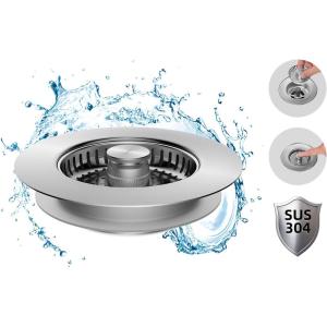 imageHibbent Upgraded 3 in 1 Kitchen Sink Drain Strainer and Stopper Combo Stainless Steel Metal Pop Up Sink Stopper AntiClogging Basket Strainer with Handle for US Standard 312 Inch DrainBrushed Nickel Finished