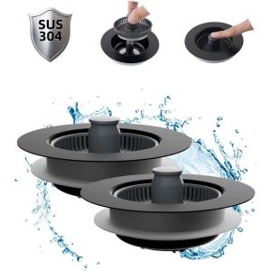 imageHibbent Upgraded 3 in 1 Kitchen Sink Drain Strainer and Stopper Combo Stainless Steel Metal Pop Up Sink Stopper AntiClogging Basket Strainer with Handle for US Standard 312 Inch DrainMatte Black