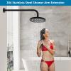 imageHibbent 16 Inch All Metal Shower Extension Arm  Extra Long With Flange Stainless Steel Rainfall Water Outlet Wall Mounted Head Extender ChromeMatte Black