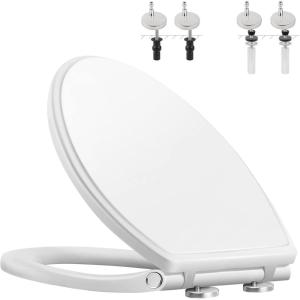 imageHibbent Premium Elongated Toilet Seat with CoverOval Quiet Close OneClick to Quick Release Easy Installation Never Loosen Hinge Slow Close Toilet Seat and Cover Easy CleaningWhite Color185 Elongated