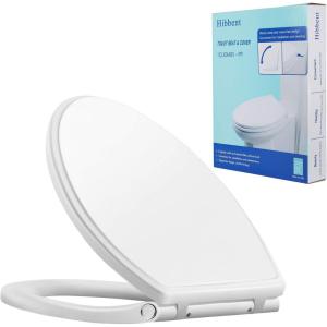 imageHibbent Premium Round Toilet Seat with Cover Quiet Close OneClick to Quick Release Easy Installation NonSlip Seat Bumpers Slow Close Toilet Seat and Cover Easy CleaningWhite ColorWhite