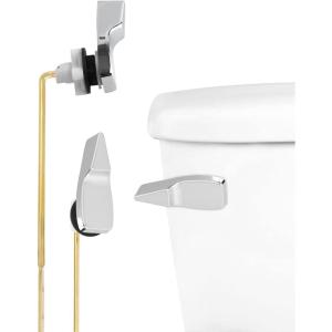 imageHibbent Toilet Handle Replacement Front Mount Tank Flush Lever Handle Compatible with American Standard Toilet Trip Lever with Stainless Steel Flapper Chains WhiteChrome